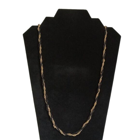 Black and Gold Tone Unisex Single Strand Twisted Metal Singapore Chain Necklace - Picture 1 of 9
